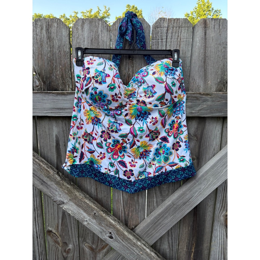 Liz Claiborne Floral Halter Tankini Swim Top Underwire Multicolor Size 16 NWT